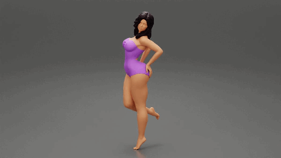 beautiful woman swimsuit standing arms raised hip posing fashion body clothes girl character human female anatomy statue sculpture morph print people model hairstyle hair 3d print model - Mito3D
