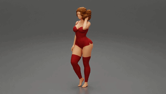 beautiful young woman red piece lingerie posing fashion body clothes girl character human female anatomy statue sculpture morph standing print people model hairstyle hair 3d print model - Mito3D