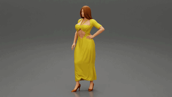 beautiful young woman white long dress classic style 3d print model heels female stylish body fashion clothes girl character human anatomy statue sculpture morph standing people hairstyle poly 3d print model - Mito3D