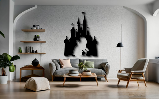 beleza fera lindo Disney 2d arte 3d silhueta castelo casal 3d print model - Mito3D
