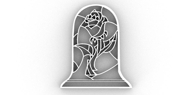 beauty beast decoration decor2d interior design art 2d nerd keychain emblem pendant logo accessory wall drawing beautiful disney animation film rose 3d print model - Mito3D
