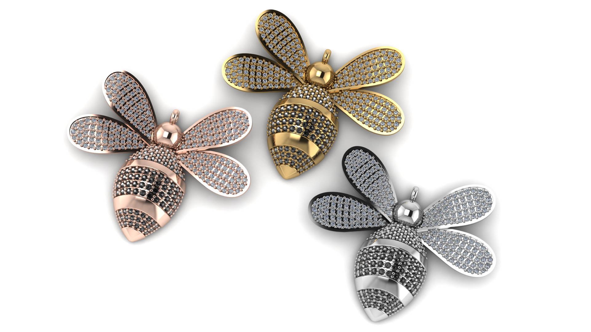 bee pendant gold jewelry silver diamond jewellery jewel 3d printable 3D print model - Mito3D