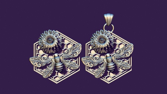 abelha pingente flor elenco medalhão coulomb pendente joalheria jóias jóia colar imprimível broche mel favo 3d print model - Mito3D
