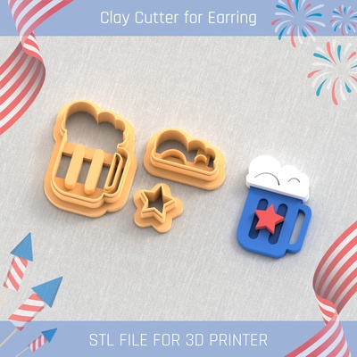beer set usa independence day clay cutter tools earring 4st july 3d print model - Mito3D