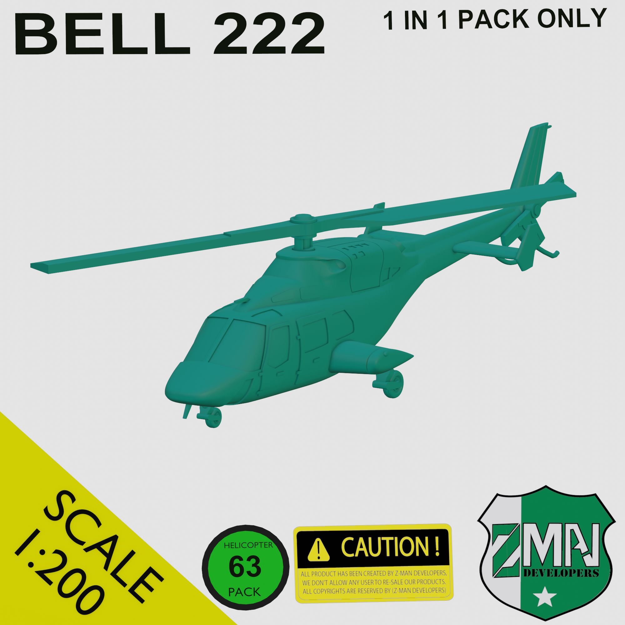 cloche 222 hélicoptère v1 bell Etats Unis aviation sla résine 1 200 giravion homme développeurs 3D print model - Mito3D