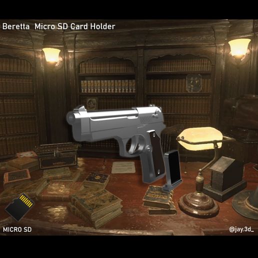 Beretta micro sd carte titulaire soutien gadget 9mm arme pistolet résident mal John mèche 3D print model - Mito3D