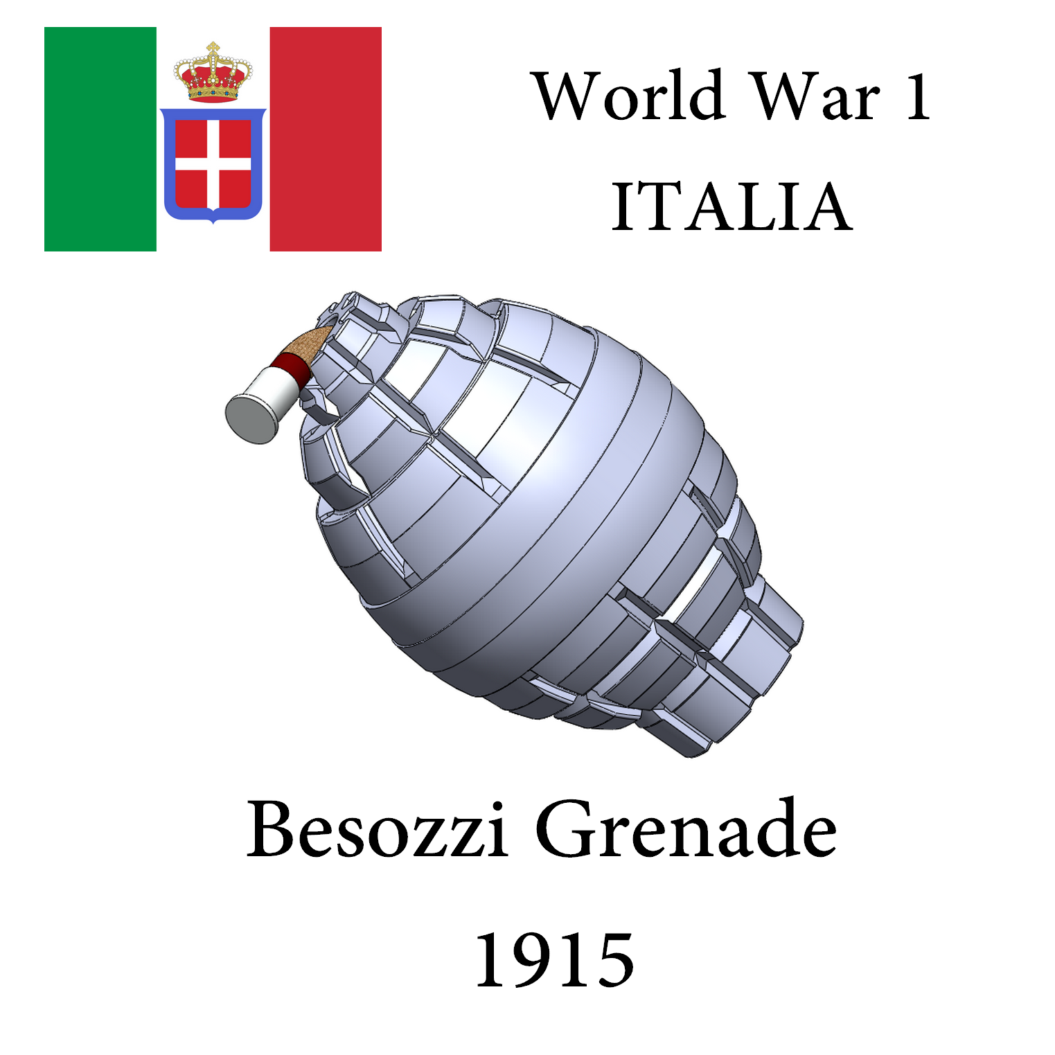 besozzi grenade 1915 3d modèle ww1 italie france 14 18 grande guerre 3D print model - Mito3D