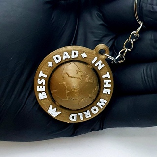 best dad world english pendant keychain key chain father's day gift birthday ring sphere father earth globe customized personalized 3d print model - Mito3D