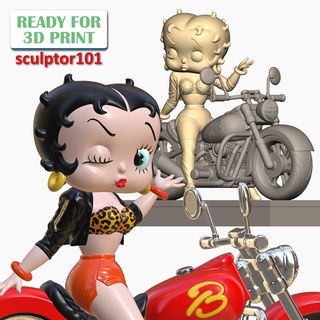 betty boop motociclista fan arte stampabile modello cartoni animati motociclo miniatura cartone animato carattere statua miniature figurine 3dprint bettyboop sculture carina ragazza 3d print model - Mito3D