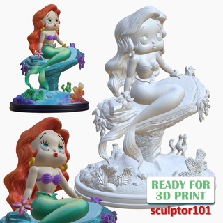 betty boop little mermaid - fan art printable model cartoons 3d miniature cartoon character statue miniatures figurines 3dprint bettyboop littlemermaid cute girl 3d print model - Mito3D
