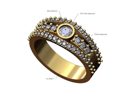 Lünette 4mm einstellen Diamant Lippen Mode Ring us Größe 7 3d drucken Modell Schmuck Engagement Hochzeit Gold Silber druckbar Jahrgang Aussage Luxus Juwel 3d print model - Mito3D