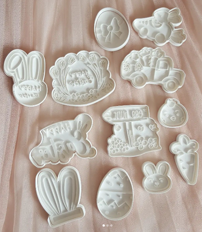 big easter set cookie cutters 26 pieces home cutter stamp teddy bear kitchen tools cake fondant chicken bunny egg 3d print model - Mito3D