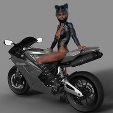 biker girl 1 bike helmet cat suit black boots gp superbike sexy 3d print model - Mito3D