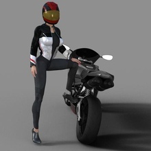 biker girl 2 bike helmet cat suit black boots gp superbike sexy 3d print model - Mito3D