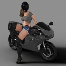 Biker Mädchen 3 Fahrrad Helm Katze passen schwarz Stiefel gp Superbike sexy 3d print model - Mito3D