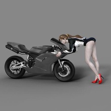 motociclista ragazza 5 bicicletta casco gatto completo uomo nero stivali gp superbike sexy 3d print model - Mito3D