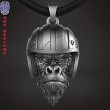 biker guerilla 1 pendant jewelry jewel jewellery gang fashion riders punk jewelri monkey chimp chimpanzee animal helmet racing motocross 3d print model - Mito3D