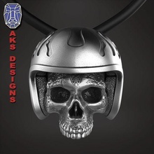 motociclista cráneo 4 colgante pendiente joyería joya pandilla club jinetes hombres mujeres punk lujoso anillos casco cara moto llamas enojado 3d print model - Mito3D