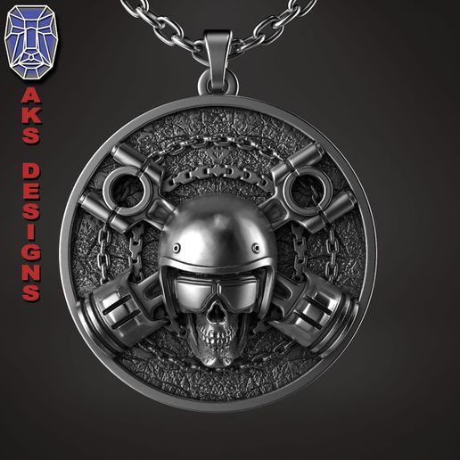 biker skull v7 pendant jewelry 3D print model - Mito3D