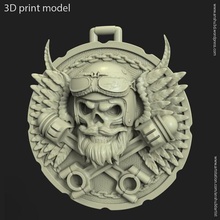 biker skull vol3 pendant jewelry mech mechanical silver harley davidson necklace ornament 3d print model - Mito3D