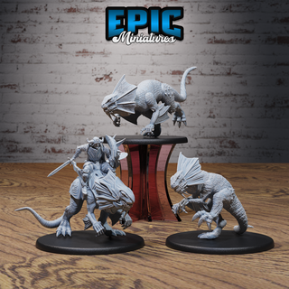 bipedal drake set dnd miniature tabletop miniatures gaming monster 3d model rpg dndminis stl file epic-miniatures dndminiatures 3dprint 3dminiature printedminis 3dprinting dungeon fantasy roleplaying dragon warrior undead pre-supported 3d print model - Mito3D