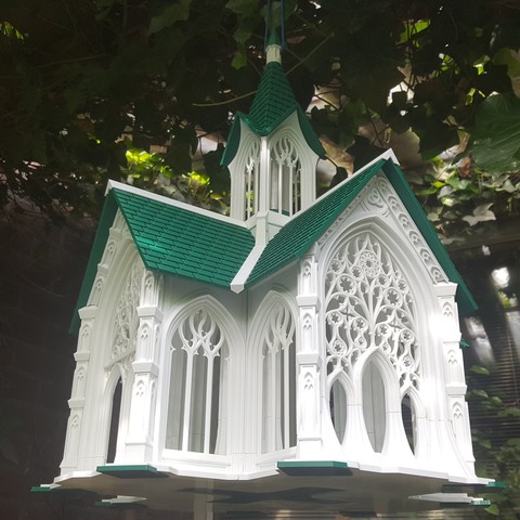 bird cathedral architecture garden gothic feeder church house 3D print model - Mito3D