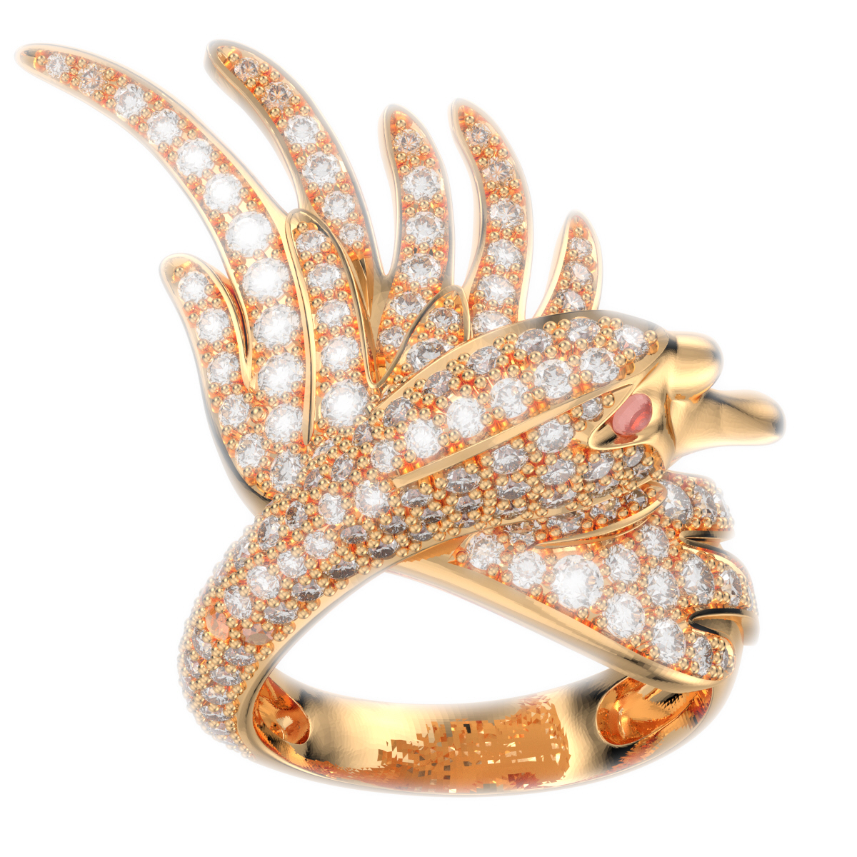 oiseau femmes bague 3d goujat design r002g impression modèle bijoux solitaire engagement mariage diamant bijouterie conception imprimable 3D print model - Mito3D