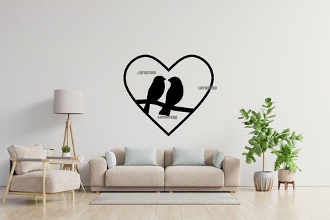 oiseaux l'amour branche cœur mur décorations Accueil maison amoureux décoration déco table animal ave 3d print model - Mito3D