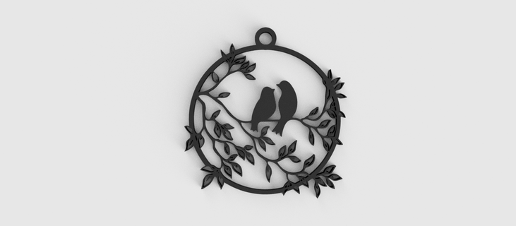 birds love branches keychain - pendant - pendant - earring  3d print model - Mito3D