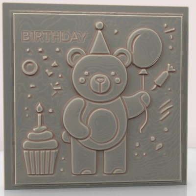 compleanno orso 3 arte stl 3d modello cnc router bas relief sollievo stampa fallimento parete dekor fan sculture busti carina stampa donna 3d print model - Mito3D