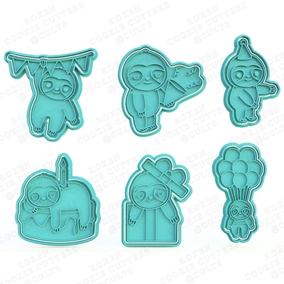 birthday sloth cookie cutter set of 6 stamp cookies cook home cithen cutters holiday day anniversary birth child family party cake 3d print model - Mito3D