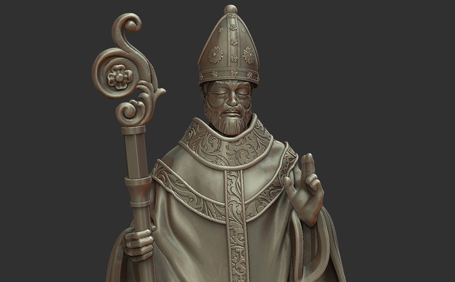 bishop chess piece - 3d print miniature art medieval pope statue cloth staff figure collectible 3d print model - Mito3D