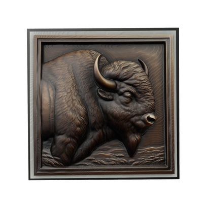 bisonte animale sollievo arte animali yeggi mito3d fallimento google ciondoli medaglione animal relief wall art parete 3d print model - Mito3D