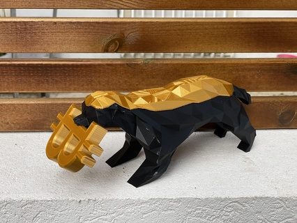 bitcoin honeybadger statuette w integrated hardware wallet storage honey badger crypto low poly animal 3d print model - Mito3D
