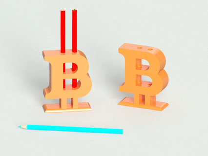 bitcoin pencil holder bitcoins door support simple pens 3d print model - Mito3D