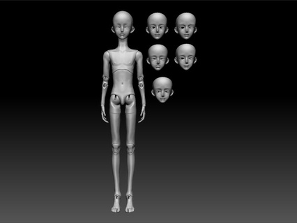 bjd boy male + 5 heads stl ball jointed doll articulated model joined 3d print model - Mito3D
