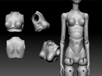 bjd chest 3 ball jointed doll stl female model rose art joined articulation girl 3d 3d print model - Mito3D
