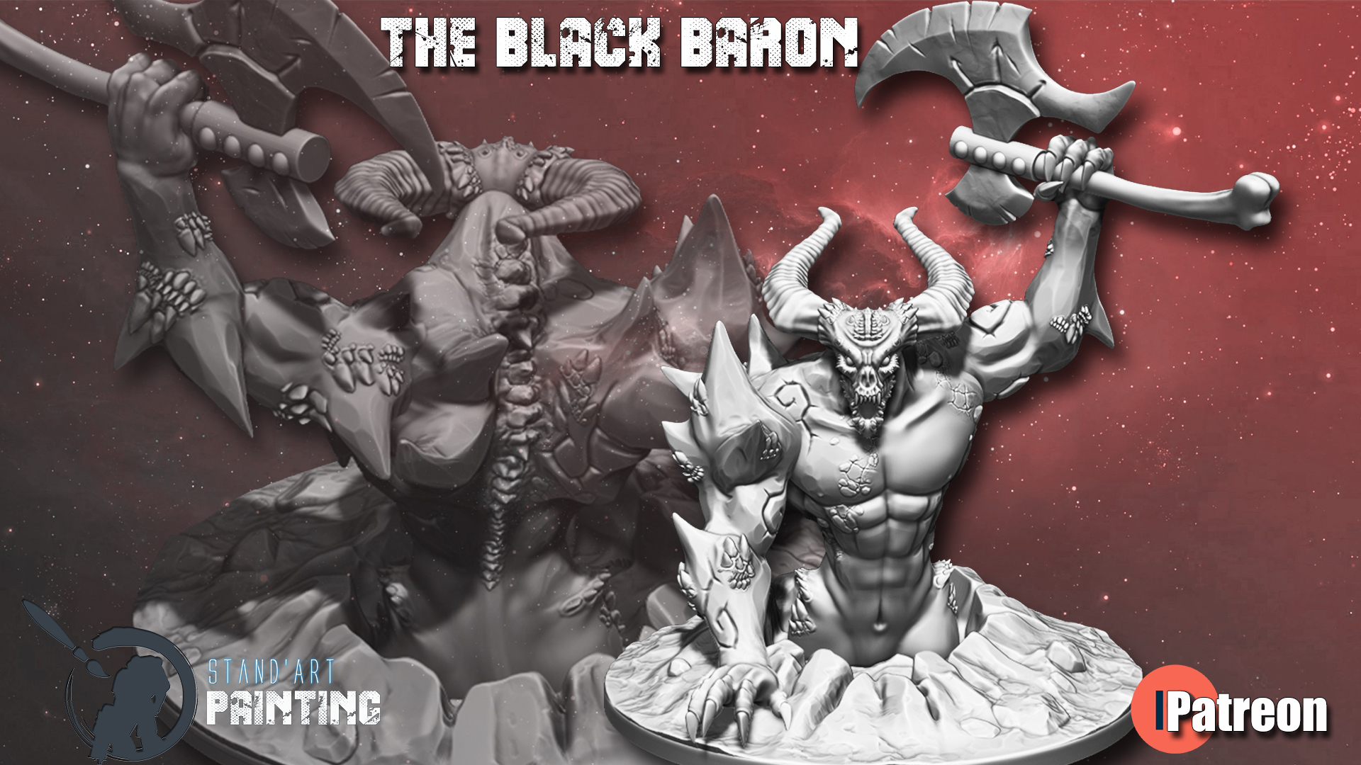 black baron tabletop wargame demon daemon khorne hell devil boss blood villain chaos rpg evil 3D print model - Mito3D