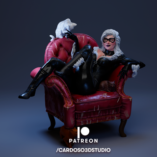 negro gato febrero estatua araña hombre verso mujer maravilla mcu figura 3d print model - Mito3D