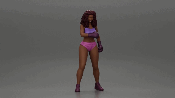 black girl curly hair boxing winning screaming losing 3d print model - Mito3D