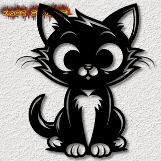black kitten wall art tuxedo kitty decor halloween decorataion cat kawaii animal emoji eyes cute low poly anime home decoration free wallart 3d print model - Mito3D