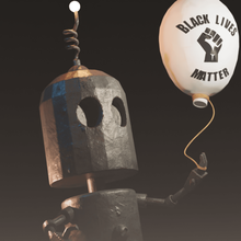 black lives matter tin robot tribute game retro old dusty asset low poly pbr hope light blender blend toy man conceptual character sci fi 3d print model - Mito3D