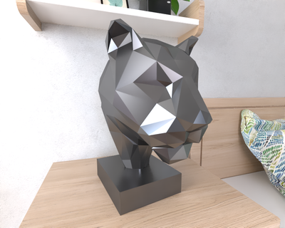 schwarz Panther Lowpoly Tier geometrisch Origami Kunst Skulptur Statue facettiert dekorativ Modell Mauer niedrig poly Fantasie 3d print model - Mito3D