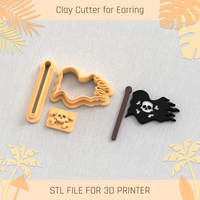black pirates flag pack summer clay cutter tools earring turtle beach shell 3d print model - Mito3D