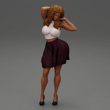 black woman curly hair wearing dress heels 3d print model