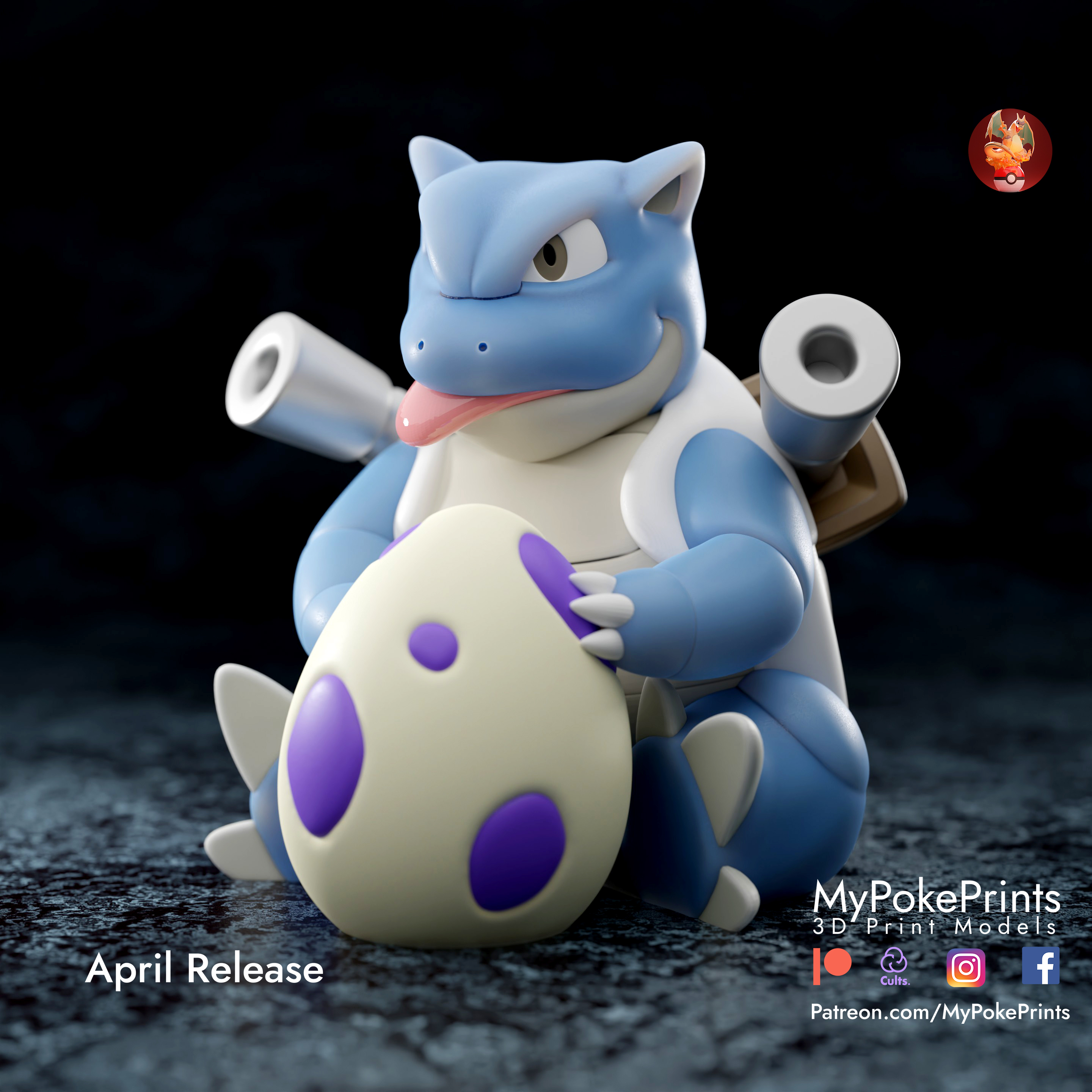 blastoise egg- cute presupported model gengar flareon sylveon glaceon eevee umbreon vaporeon espeon leafeon pikachu charmander charizard bulbasaur squirtle 3D print model - Mito3D