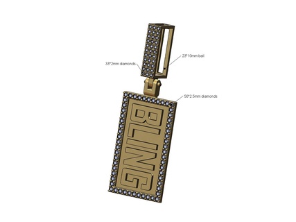 bling diamond rectangular pendant iced bail 3d print model necklace jewelry printable gold silver jewellery fashion luxury statement hip hop chunky memory 3d print model - Mito3D