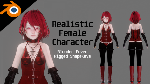 blood assassin girl - realistic female character blender eevee Art swordswoman dress young woman blender3d model white cute body anime redhead people 3d print model - Mito3D
