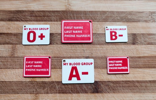 blood group keychain types + information text brelok z grup krwi informacjami type name a+ a- b+ b- ab+ ab- 0+ 0- 3d print model - Mito3D