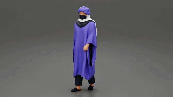bleu arabe homme Sahara marchant désert pose corps Masculin personnage Humain femme anatomie statue sculpture morph permanent sac 3d print model - Mito3D